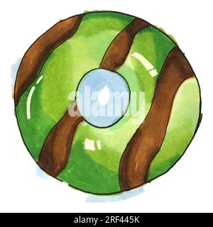 Aquarelle Donut-Käsekuchen Eiscreme Kirschhimbeere Illustration Stockfoto