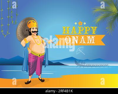 Happy Onam Wishes, Mahabali Vector drawing, Maveli Vector Illustrations, Onam Greetings Stock Vektor