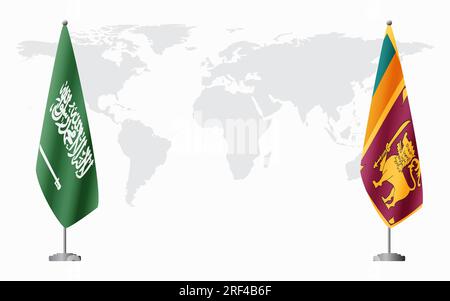 Flaggen Saudi-Arabiens und Sri Lankas für offizielles Treffen vor dem Hintergrund der Weltkarte. Stock Vektor