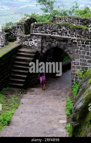 27. Juli 2023, Shivneri Fort ist eine militärische Festung aus dem 17. Jahrhundert, es ist der Geburtsort von Chhatrapati Shivaji Maharaj, Stockfoto