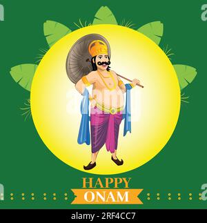 Onam, Thiruvonam Grüße, Epic Indian Kaiser Mahabali Vector Illustration, Kerala the Onam Festival Grüße Stock Vektor