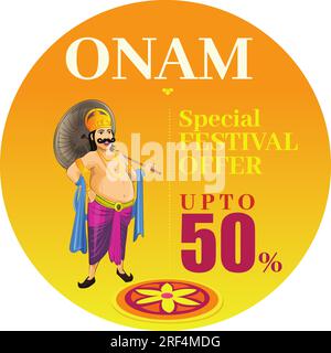 Onam Festival Verkaufsaktion Logo-Einheit Mahabali Concept Character Design Stock Vektor