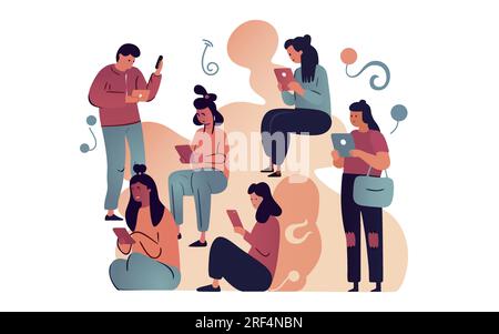 Menschen telefonieren, Cartoon-Stil, sozialer Service, Online-Lifestyle. Stock Vektor