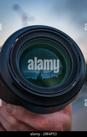 Reflexion in einer Kameralinse Stockfoto