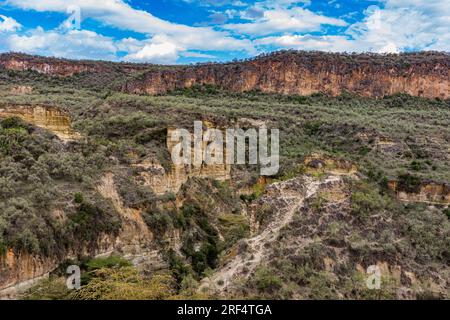 Landschaft Natur im Hells Gate National Park Great Rift Valley Nakuru County Kenia Ostafrika der Hell's Gate National Park liegt südlich des Lake Naivasha i Stockfoto