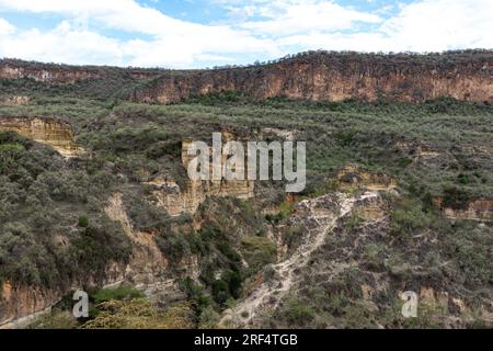 Landschaft Natur im Hells Gate National Park Great Rift Valley Nakuru County Kenia Ostafrika der Hell's Gate National Park liegt südlich des Lake Naivasha i Stockfoto