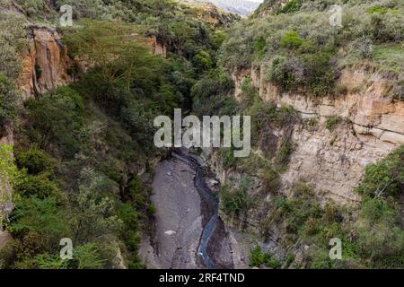 Landschaft Natur im Hells Gate National Park Great Rift Valley Nakuru County Kenia Ostafrika der Hell's Gate National Park liegt südlich des Lake Naivasha i Stockfoto