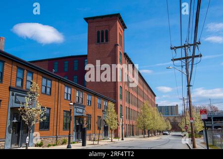 Lawrence Mills im Lowell National Historic Park im historischen Stadtzentrum von Lowell, Massachusetts, MA, USA. Dieses Gebäude ist Teil von UMass Lowe Stockfoto