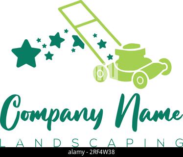 Logo für Rasenmäher, Logo für Rasenmäher und Rasenpflege-Service, Logo für das Mähen von Gras Stock Vektor
