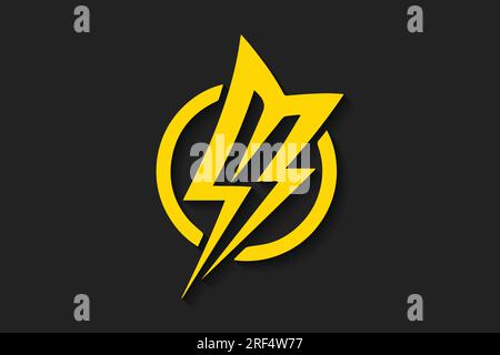 Anfangsbuchstabe M Symbol Logo Design with Lighting Thunder Bolt.Abbildung des Logos von Electric Bolt Letter Stock Vektor