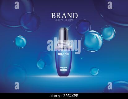 Ölblasen Essenz Kollagenhydratisierung Feuchtigkeitscreme. Vorlage für Premium-Werbedesign für Gesichtspflegeprodukte. Stock Vektor