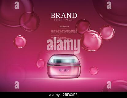 Rosa Ölblasen Essenz Kollagenhydratisierung Feuchtigkeitscreme. Vorlage für Premium-Werbedesign für Gesichtspflegeprodukte. Stock Vektor