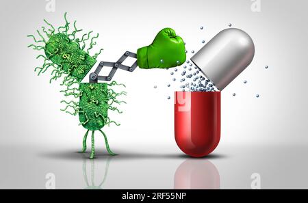Antibiotikaresistenz als medizinisch resistentes Erregerbakterium als gefährlicher Superbug, der als Pathologie eine unheilbare bakterielle Infektion verursacht Stockfoto