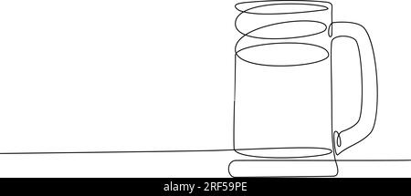 Abstraktes Bild von Bierbechern in einer durchgehenden Linie. Liniendesign für Poster, Banner, Broschüren oder Karten. Vektordarstellung. Isolieren. EPS. Gut geeignet für Preisschilder, Etiketten oder Werbung, Menüleiste Stock Vektor