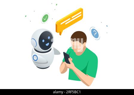 Isometrische Künstliche Intelligenz, Wissen Expertise Intelligenz Lernen. Internet-Verbindung Chatgpt Chat mit KI, künstliche Intelligenz. Stock Vektor