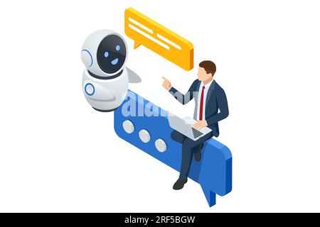 Isometrische Künstliche Intelligenz, Wissen Expertise Intelligenz Lernen. Internet-Verbindung Chatgpt Chat mit KI, künstliche Intelligenz. Stock Vektor