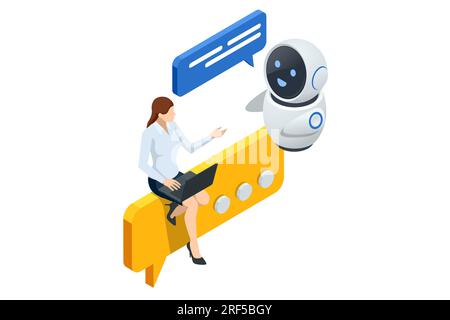 Isometrische Künstliche Intelligenz, Wissen Expertise Intelligenz Lernen. Internet-Verbindung Chatgpt Chat mit KI, künstliche Intelligenz. Stock Vektor