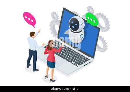 Isometrische Künstliche Intelligenz, Wissen Expertise Intelligenz Lernen. Internet-Verbindung Chatgpt Chat mit KI, künstliche Intelligenz. Stock Vektor