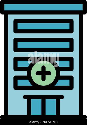 Symbolkontur-Vektor des Krankenhausgebäudes. Medizinische Klinik. Stadtbüro in flacher Farbe Stock Vektor