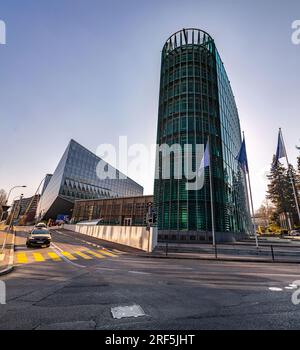 Genf, Schweiz - 25. März 2022: Gebäude der Weltorganisation für Meteorologie in Genf, Schweiz. Stockfoto