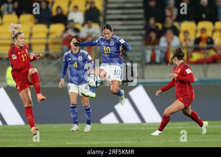 Wellington, Neuseeland. 31. Juli 2023. FUKA NAGANO (JPN), 31. Juli 2023 - Fußball/Fußball : #10 Fuka NAGANO of Japan kickt den Ball während des FIFA Womens World Cup Australia & Neuseeland 2023 Group C-Spiels zwischen Japan und Spanien im Wellington Regional Stadium in Wellington, Neuseeland. Kredit: AFLO/Alamy Live News Stockfoto