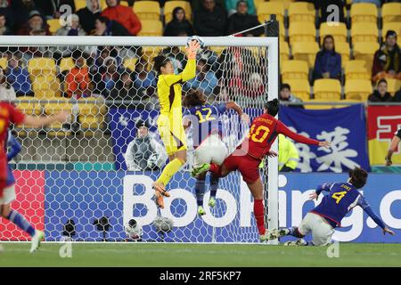 Wellington, Neuseeland. 31. Juli 2023. Ayaka YAMASHITA (JPN), 31. Juli 2023 - Fußball/Fußball : #1 Ayaka YAMASHITA of Japan rettet während des FIFA Womens World Cup Australien & Neuseeland 2023 Group C-Spiels zwischen Japan und Spanien im Wellington Regional Stadium in Wellington, Neuseeland. Kredit: AFLO/Alamy Live News Stockfoto