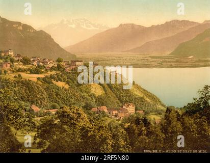 Glion, Genfersee und Dent du Midi, Montreux, Waadt, Schweiz 1890. Stockfoto