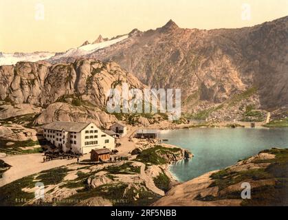 Hospiz, Grimselpass, Guttannen, Berner Alpen, Bern, Schweiz 1890. Stockfoto