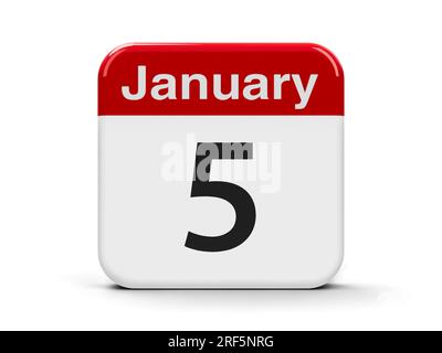 Web-Schaltfläche "Kalender" - der Fünfte Januar, dreidimensionales Rendering, 3D-Abbildung Stockfoto