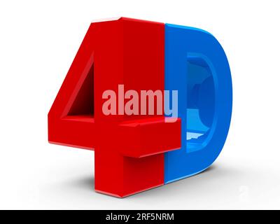 Rotes und blaues 4D-Textsymbol, Symbol oder Schaltfläche isoliert auf weißem Hintergrund, dreidimensionales Rendering, 3D-Abbildung Stockfoto