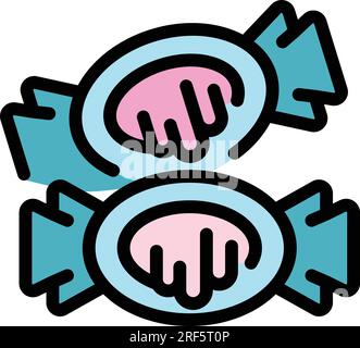 Konturvektor des Symbols „Gelbbonbon“. Süßigkeiten. Die Farbe des Dessertgums ist flach Stock Vektor