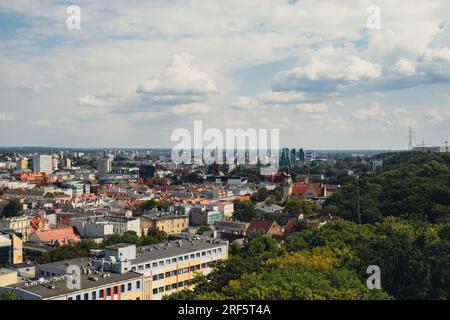 Bydgoszcz. Luftaufnahme des Stadtzentrums von Bydgoszcz in der Nähe des Flusses Brda. Die größte Stadt in der Woiwodschaft Kujawien-Pommern. Polen. Europa. Architektur Stockfoto