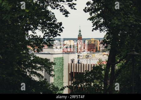 Bydgoszcz. Luftaufnahme des Stadtzentrums von Bydgoszcz in der Nähe des Flusses Brda. Die größte Stadt in der Woiwodschaft Kujawien-Pommern. Polen. Europa. Architektur Stockfoto