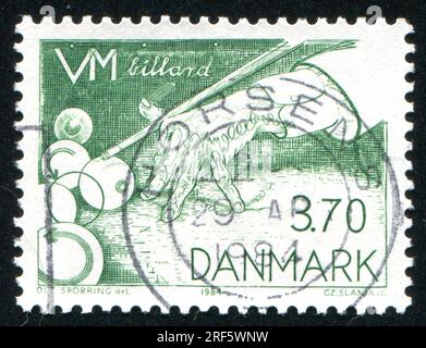 RUSSLAND KALININGRAD, 4. JANUAR 2014: Stempel gedruckt von Dänemark, zeigt Billard, circa 1984 Stockfoto