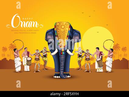 south Indian Kerala Festival glücklich onam Grüße Hintergrund. Editierbare Vektor-Illustration Design Stock Vektor