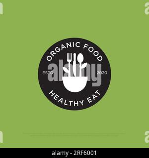 Logo für Bio-Lebensmittel, frisches Logo mit umrissener Kunstform, ideal für die Natur, Bio-Restaurantschild oder Symbol Premium-Vektor Stock Vektor