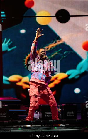 Toronto, Kanada. 31. Juli 2023. Busta Rhymes tritt auf der Bühne auf, um die 50 Cent-Tour „The Final Runde“ in Toronto zu unterstützen: Bobby Singh/Alamy Live News Stockfoto