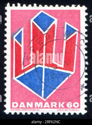 DÄNEMARK - CIRCA 1969: Stempel gedruckt von Dänemark, zeigt Abstract Design, circa 1969 Stockfoto