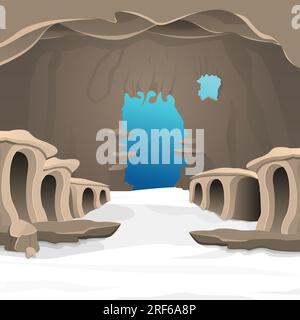 Vektordarstellung einer verschneiten Höhle im Inneren Stock Vektor