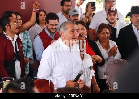 Nicht exklusiv: 30. Juli 2023 in Nezahualcóyotl, Mexiko: Der Kandidat für die Koordination der Verteidigung der Transformation; Adan Augusto Lopez, atten Stockfoto