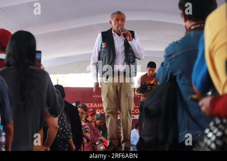 Nicht exklusiv: 30. Juli 2023 in Nezahualcóyotl, Mexiko: Der Kandidat für die Koordination der Verteidigung der Transformation; Adan Augusto Lopez, atten Stockfoto