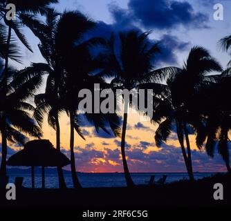Sonnenuntergang am Strand des Sheraton Fiji Resort Hotels auf der Hauptinsel Viti Levu in der Nähe von Nadi. Südsee-Fidschi Stockfoto