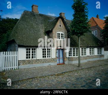 Haus mit Strohdach Hoegeltoenden Denmark Stockfoto