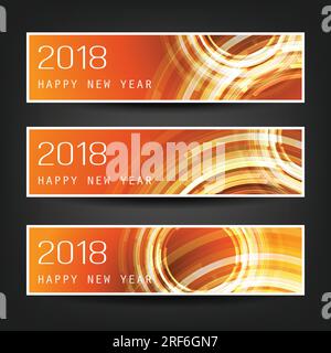 Satz bunter, abstrakter horizontaler Silvester-Headers-Banner für das Jahr 2018, Vector Design Stock Vektor