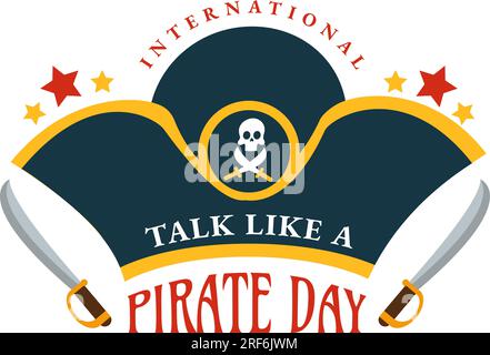 Internationale Vorträge wie Ein Piratentag Vektorabbildung mit einem Cartoon-Charakter in der Hand, der für Webbanner oder Landing-Page-Vorlagen gezeichnet wurde Stock Vektor