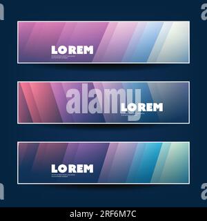 Satz horizontaler Banner- oder Header-Designs für Ihr Unternehmen mit bunten, gestreiften, gemusterten Hintergründen Stock Vektor