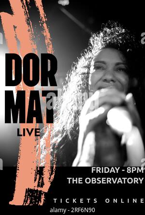 Dor Mat Live, freitag, 8pm., Observatorium, Tickets online Text und birassistische Frau, die auf dem Konzert singt Stockfoto