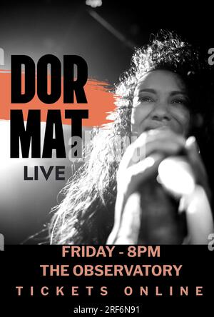 Dor Mat Live, freitag, 8pm., Observatorium, Tickets online Text und birassistische Frau, die auf dem Konzert singt Stockfoto