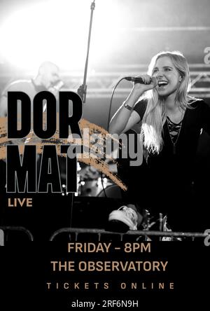 Dor Mat Live, freitag 8pm, das Observatorium, Tickets online Text und eine kaukasische Frau singt auf der Bühne Stockfoto