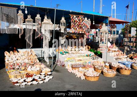 Marktstand mit Meeresprodukten, Altstadt von Rhodos, Griechenland Stockfoto
